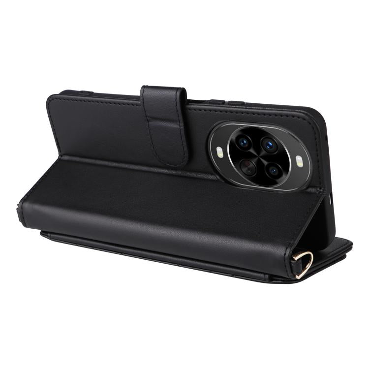 Funda de cuero multifuncional para Huawei Nova 14 5G con 6 ranuras para tarjetas y correa para la muñeca (negra)
