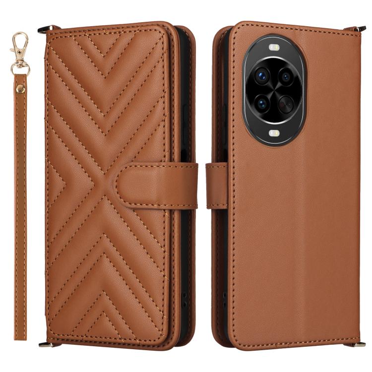 Funda de cuero multifuncional para Huawei Nova 14 5G con 6 ranuras para tarjetas y correa para la muñeca (marrón)