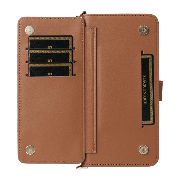 Funda de cuero multifuncional para Huawei Nova 14 5G con 6 ranuras para tarjetas y correa para la muñeca (marrón)