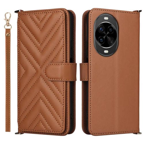Funda de cuero multifuncional para Huawei Nova 14 Pro 5G con 6 ranuras para tarjetas y correa para la muñeca (marrón)