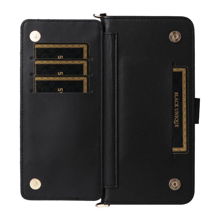 Funda de cuero multifuncional para Huawei nova 14 Ultra 5G con 6 ranuras para tarjetas y correa para la muñeca (negra)