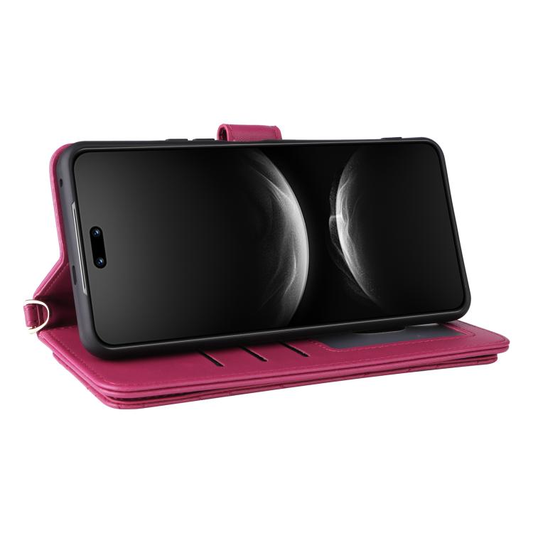 Funda de cuero multifuncional para Huawei nova 14 Ultra 5G con 6 ranuras para tarjetas y correa para la muñeca (rosa)