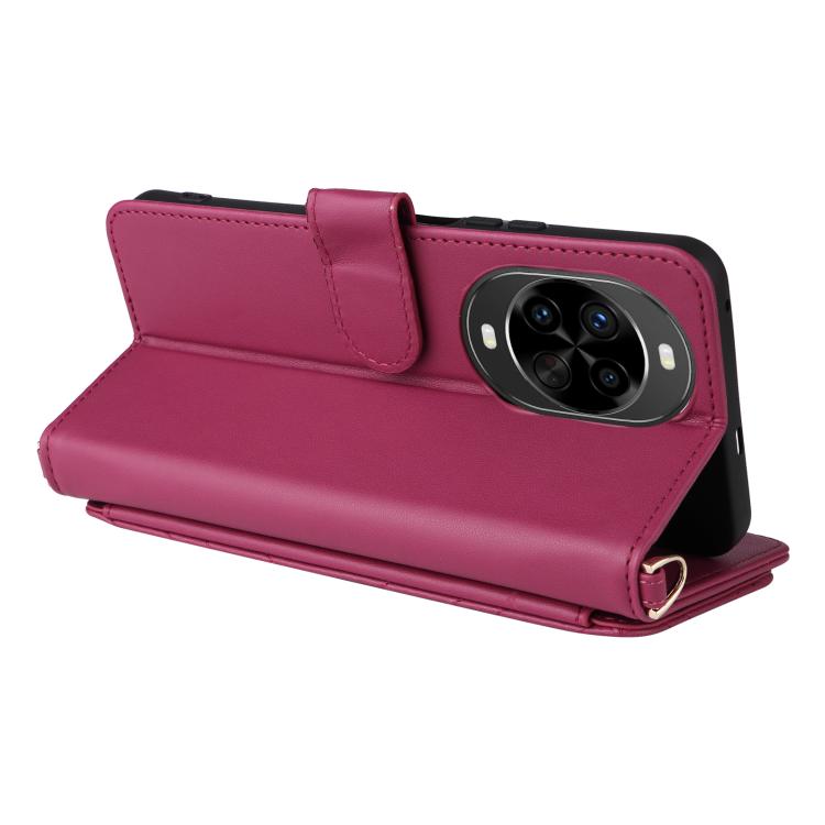Funda de cuero multifuncional para Huawei nova 14 Ultra 5G con 6 ranuras para tarjetas y correa para la muñeca (rosa)