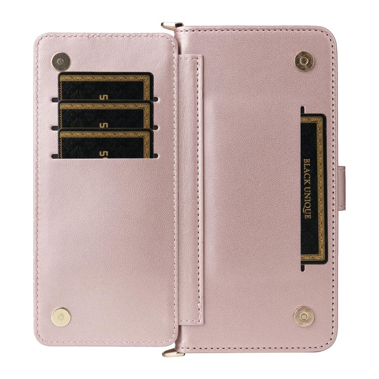 Funda de cuero multifuncional para Huawei Pura 80 Pro 5G / 80 Pro+ 5G con 6 ranuras para tarjetas y correa para la muñeca (rosa)