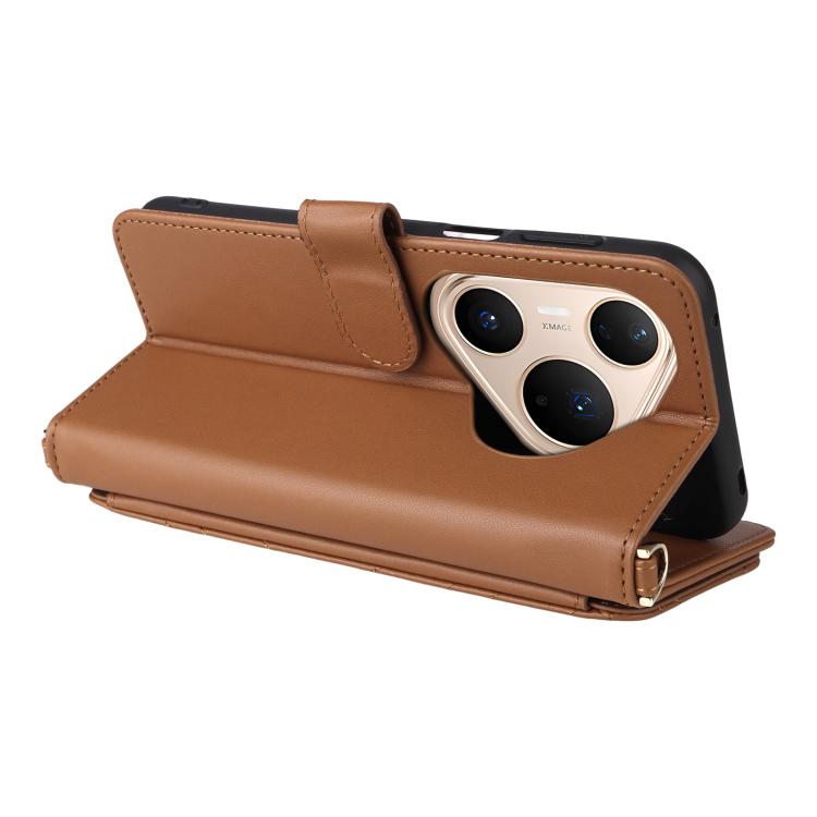 Funda de cuero multifuncional para Huawei Pura 80 Pro 5G / 80 Pro+ 5G con 6 ranuras para tarjetas y correa para la muñeca (marrón)