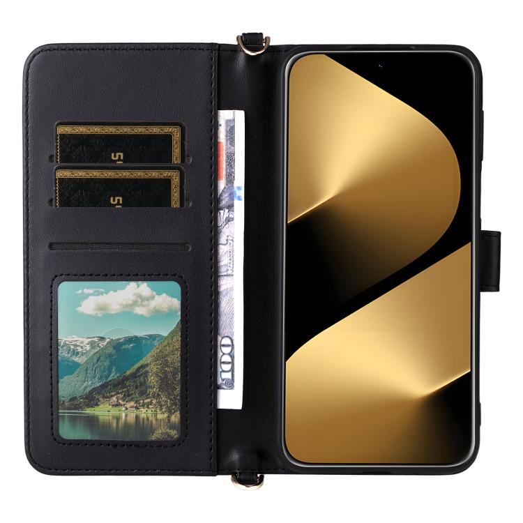 Funda de cuero multifuncional para Huawei Pura 80 Ultra 5G con 6 ranuras para tarjetas y correa para la muñeca (negra)