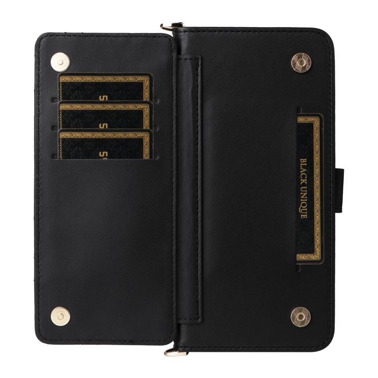 Funda de cuero multifuncional para Huawei Pura 80 Ultra 5G con 6 ranuras para tarjetas y correa para la muñeca (negra)