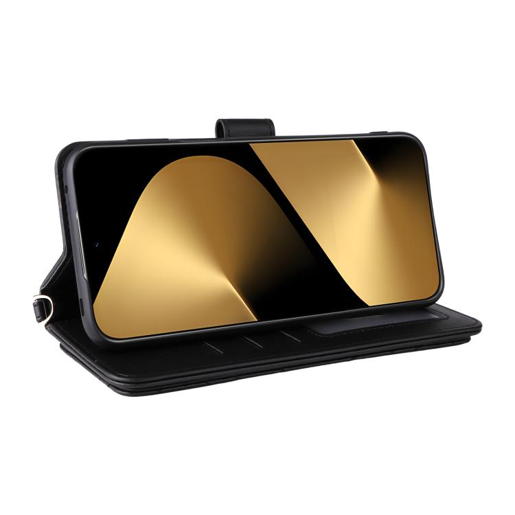 Funda de cuero multifuncional para Huawei Pura 80 Ultra 5G con 6 ranuras para tarjetas y correa para la muñeca (negra)