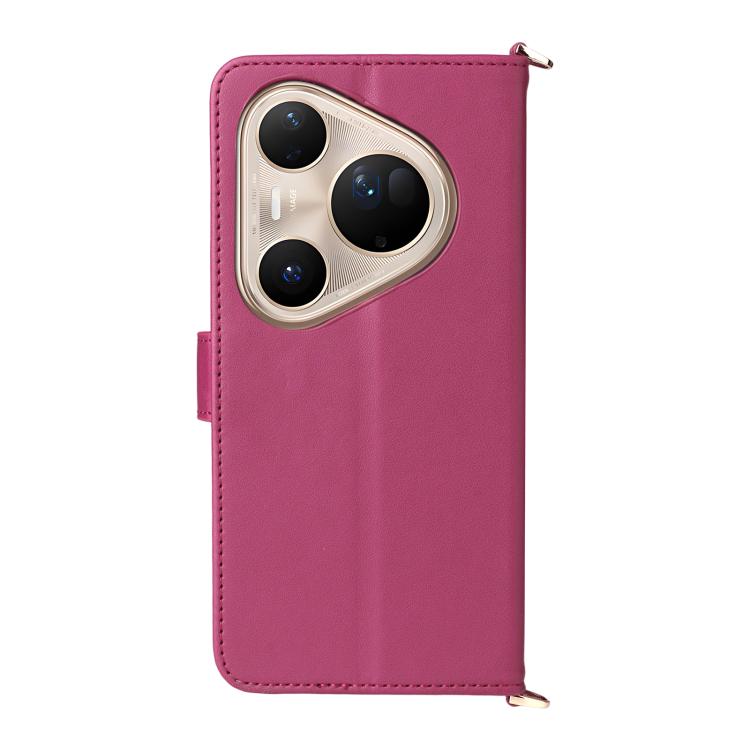 Funda de cuero multifuncional para Huawei Pura 80 Ultra 5G con 6 ranuras para tarjetas y correa para la muñeca (rosa)