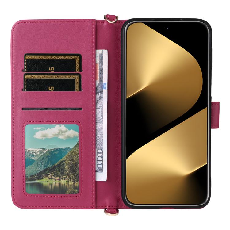 Funda de cuero multifuncional para Huawei Pura 80 Ultra 5G con 6 ranuras para tarjetas y correa para la muñeca (rosa)