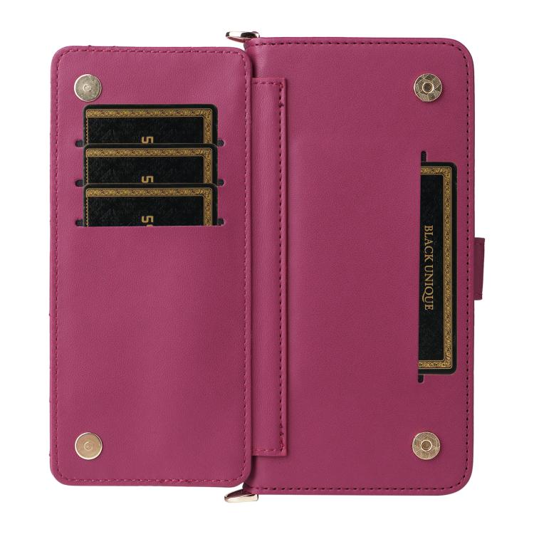 Funda de cuero multifuncional para Huawei Pura 80 Ultra 5G con 6 ranuras para tarjetas y correa para la muñeca (rosa)