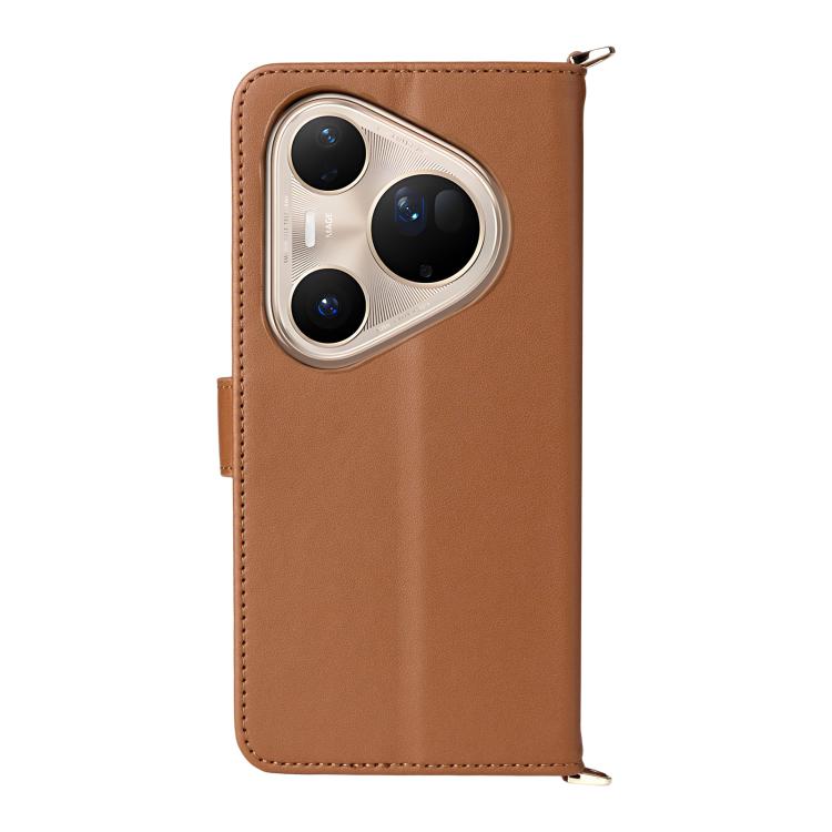 Funda de cuero multifuncional para Huawei Pura 80 Ultra 5G con 6 ranuras para tarjetas y correa para la muñeca (marrón)