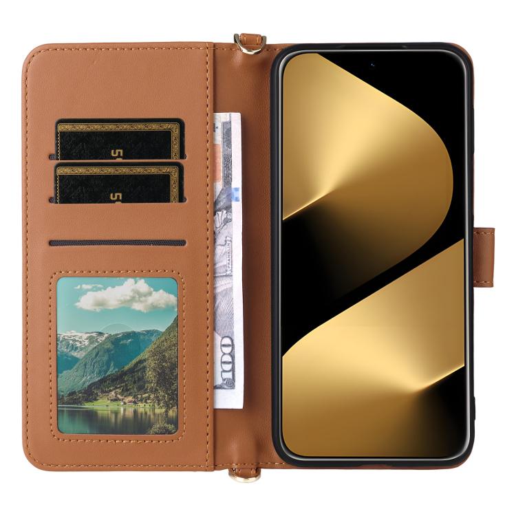 Funda de cuero multifuncional para Huawei Pura 80 Ultra 5G con 6 ranuras para tarjetas y correa para la muñeca (marrón)