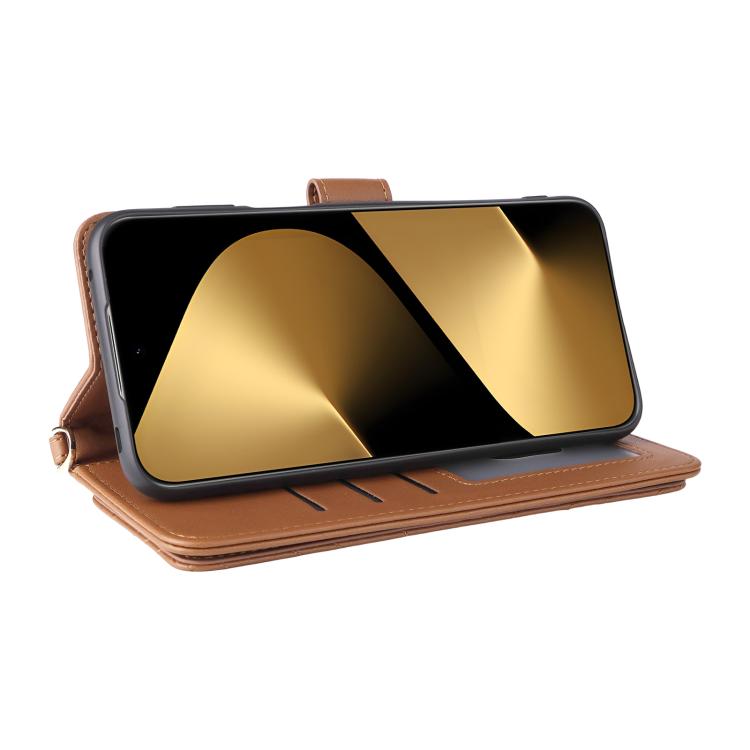 Funda de cuero multifuncional para Huawei Pura 80 Ultra 5G con 6 ranuras para tarjetas y correa para la muñeca (marrón)