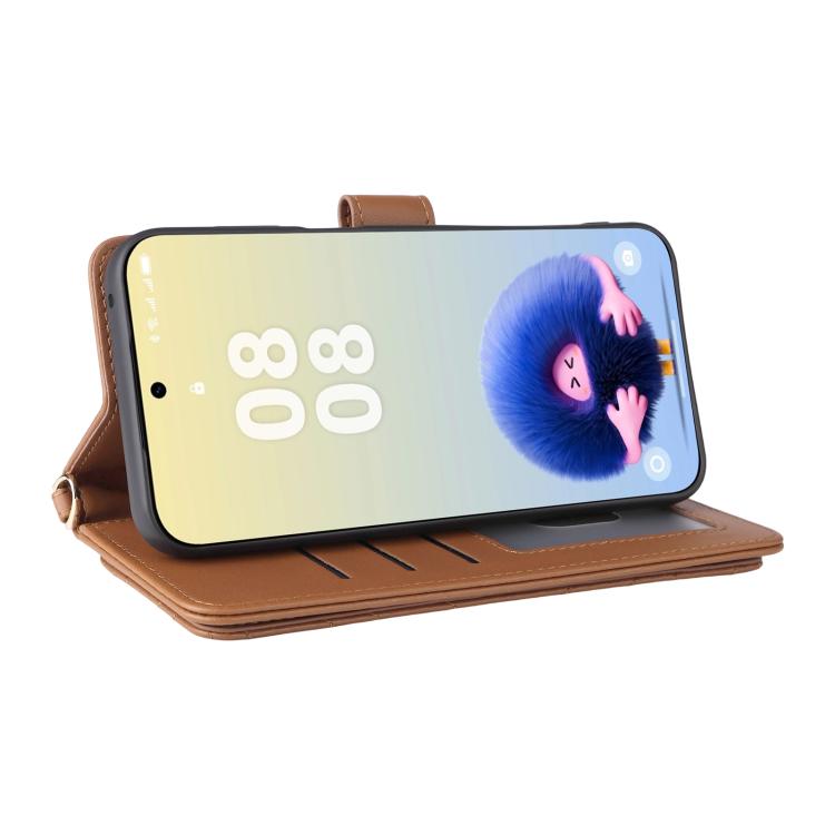 Funda de cuero multifuncional para Huawei Pura 80 5G con 6 ranuras para tarjetas y correa para la muñeca (marrón)