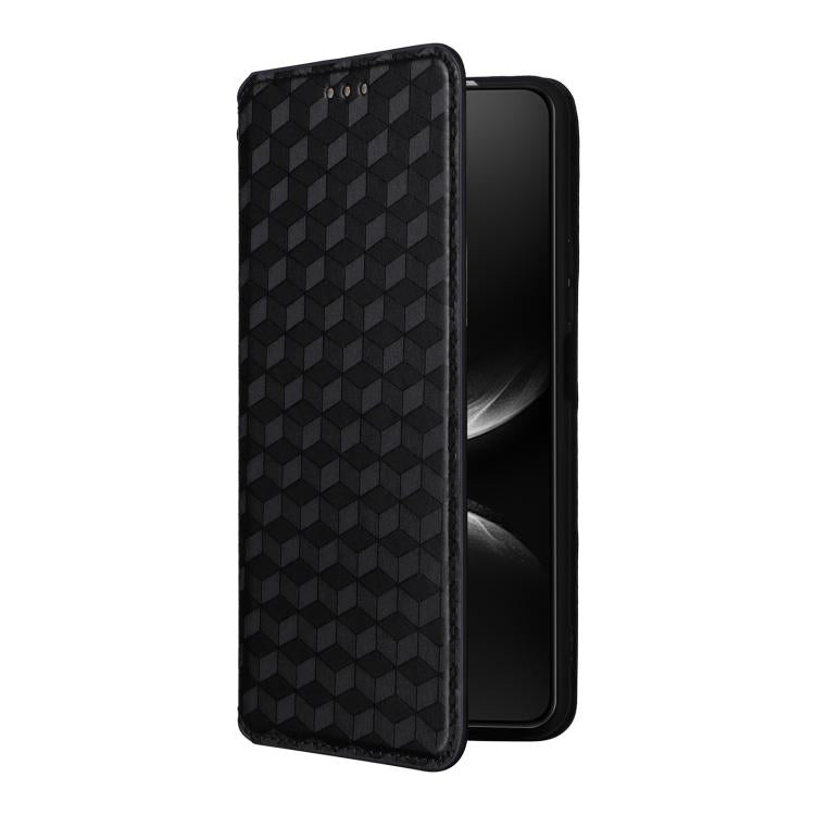 Funda de cuero con tapa y textura de cuadrícula cúbica para Huawei Nova 14 5G (negra)