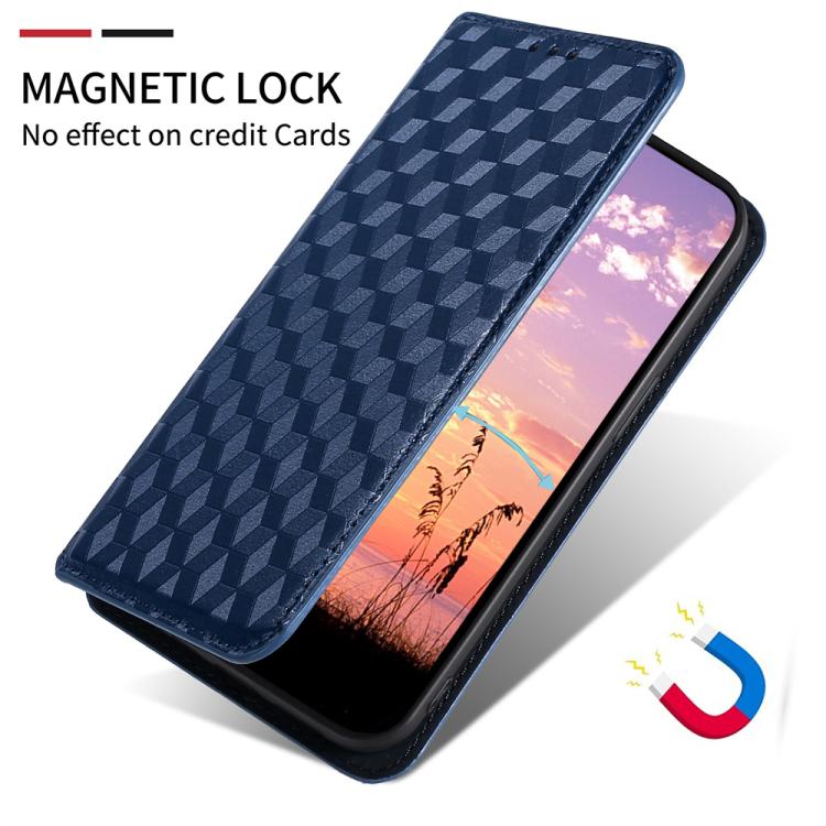 Funda de cuero con tapa y textura de cuadrícula cúbica para Huawei Nova 14 5G (azul)