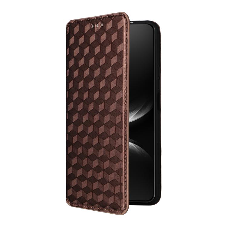 Funda de cuero con tapa y textura de cuadrícula cúbica para Huawei Nova 14 5G (marrón)
