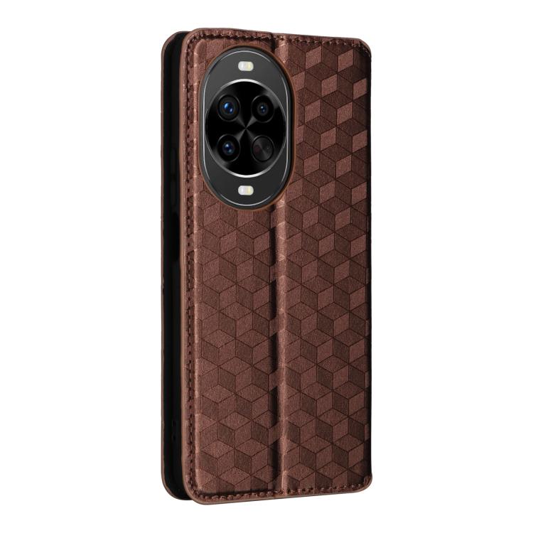 Funda de cuero con tapa y textura de cuadrícula cúbica para Huawei Nova 14 5G (marrón)
