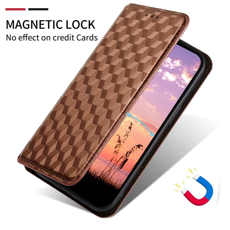 Funda de cuero con tapa y textura de cuadrícula cúbica para Huawei Nova 14 5G (marrón)