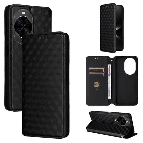 Funda de cuero con tapa y textura de cuadrícula cúbica para Huawei Nova 14 Pro 5G (negra)