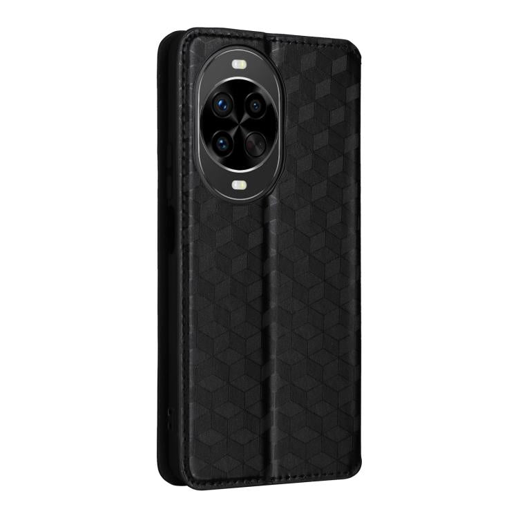 Funda de cuero con tapa y textura de cuadrícula cúbica para Huawei Nova 14 Pro 5G (negra)