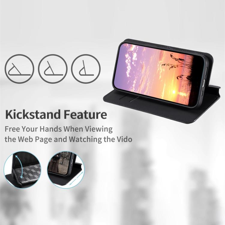 Funda de cuero con tapa y textura de cuadrícula cúbica para Huawei Nova 14 Ultra 5G (negra)