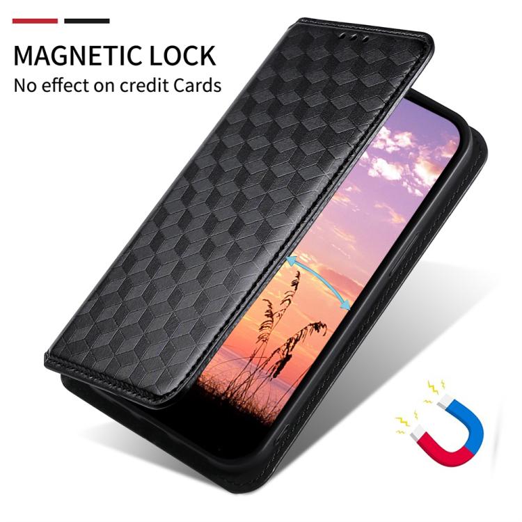 Funda de cuero con tapa y textura de cuadrícula cúbica para Huawei Nova 14 Ultra 5G (negra)