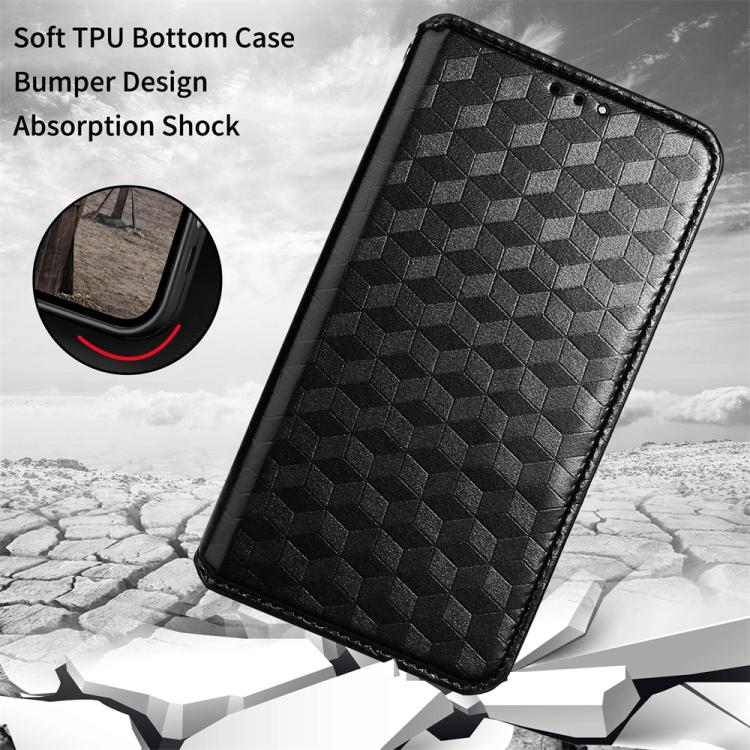 Funda de cuero con tapa y textura de cuadrícula cúbica para Huawei Nova 14 Ultra 5G (negra)