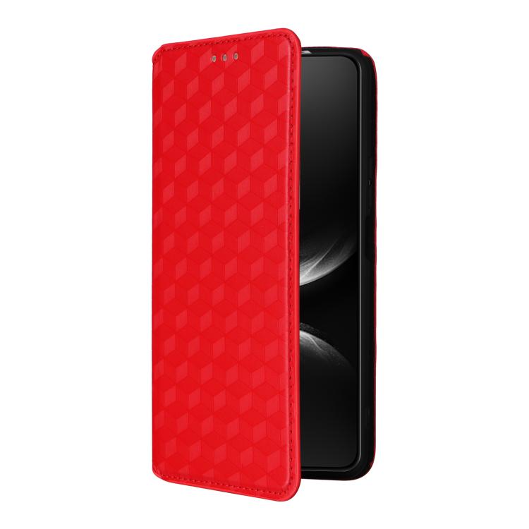 Funda de cuero con tapa y textura de cuadrícula cúbica para Huawei Nova 14 Ultra 5G (roja)