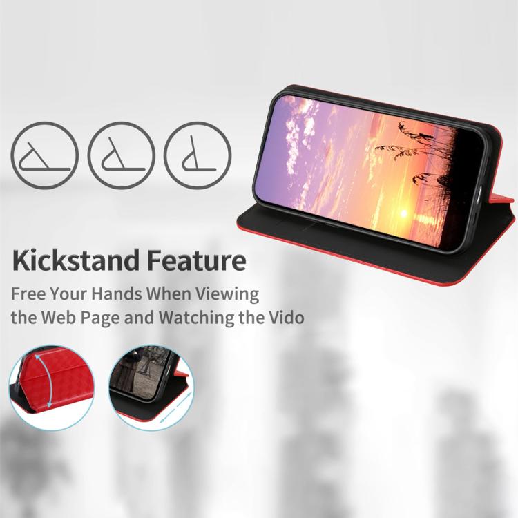 Funda de cuero con tapa y textura de cuadrícula cúbica para Huawei Nova 14 Ultra 5G (roja)