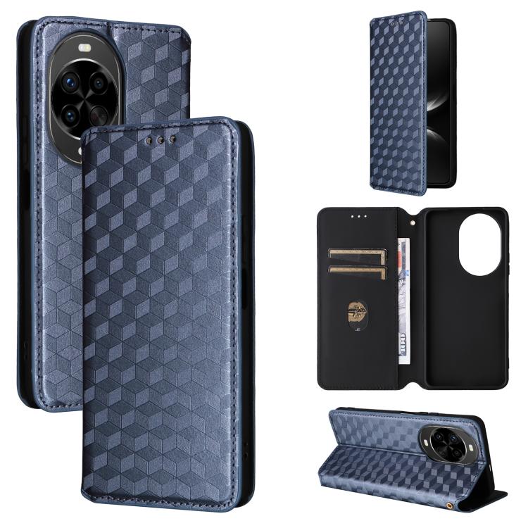 Funda de cuero con tapa y textura de cuadrícula cúbica para Huawei Nova 14 Ultra 5G (azul)