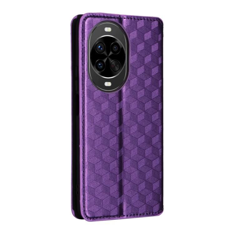 Funda de cuero con tapa y textura de cuadrícula cúbica para Huawei Nova 14 Ultra 5G (morado)