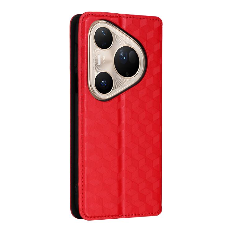 Funda de cuero con tapa y textura de cuadrícula cúbica para Huawei Pura 80 Ultra 5G (roja)