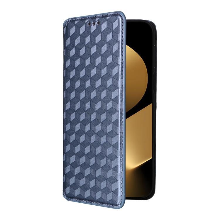 Funda de cuero con tapa y textura de cuadrícula cúbica para Huawei Pura 80 Ultra 5G (azul)