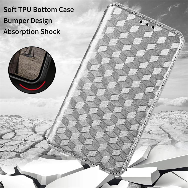 Funda de cuero con tapa y textura de cuadrícula cúbica para Huawei Pura 80 Ultra 5G (plateada)