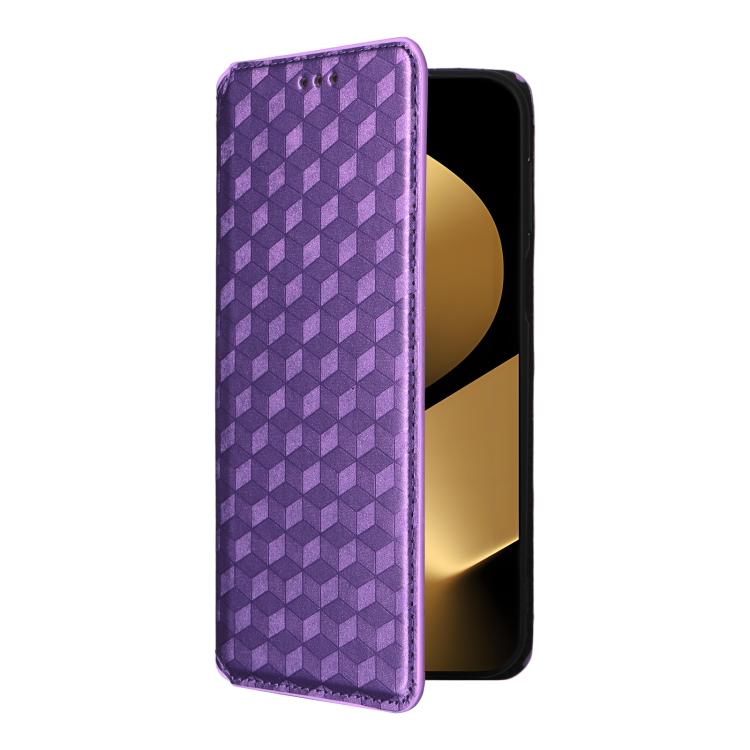 Funda de cuero con tapa y textura de cuadrícula cúbica para Huawei Pura 80 Ultra 5G (morado)