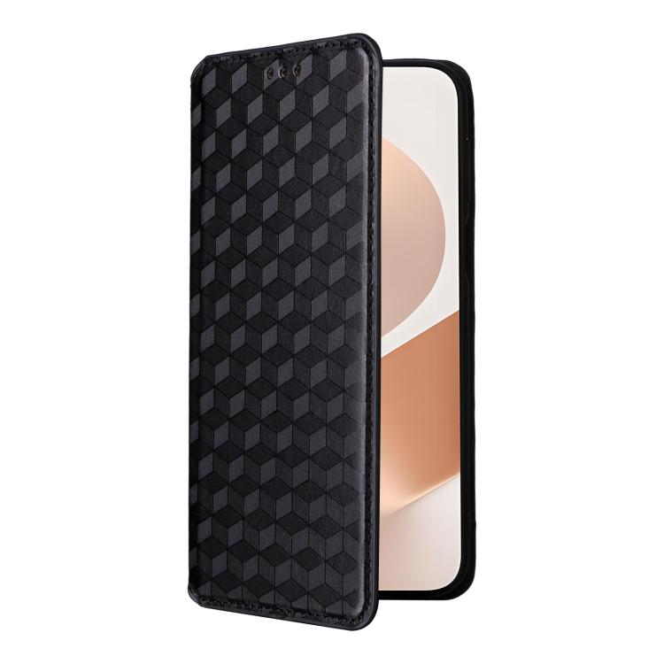Funda de cuero con tapa y textura de cuadrícula cúbica para Huawei Pura 80 Pro 5G / 80 Pro+ 5G (negra)