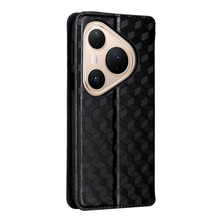 Funda de cuero con tapa y textura de cuadrícula cúbica para Huawei Pura 80 Pro 5G / 80 Pro+ 5G (negra)