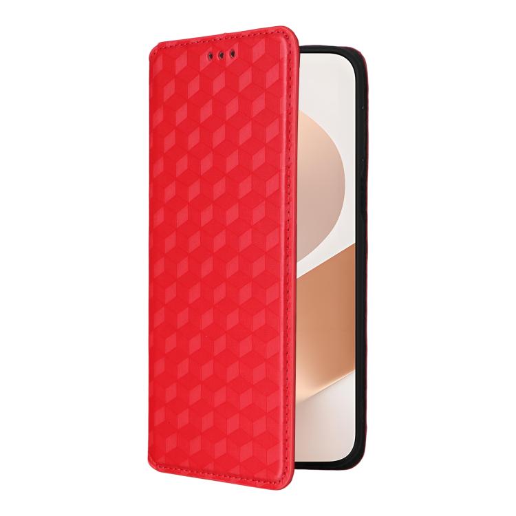 Funda de cuero con tapa y textura de cuadrícula cúbica para Huawei Pura 80 Pro 5G / 80 Pro+ 5G (roja)
