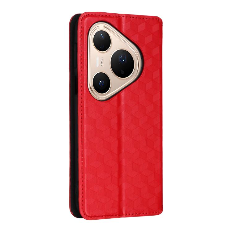 Funda de cuero con tapa y textura de cuadrícula cúbica para Huawei Pura 80 Pro 5G / 80 Pro+ 5G (roja)