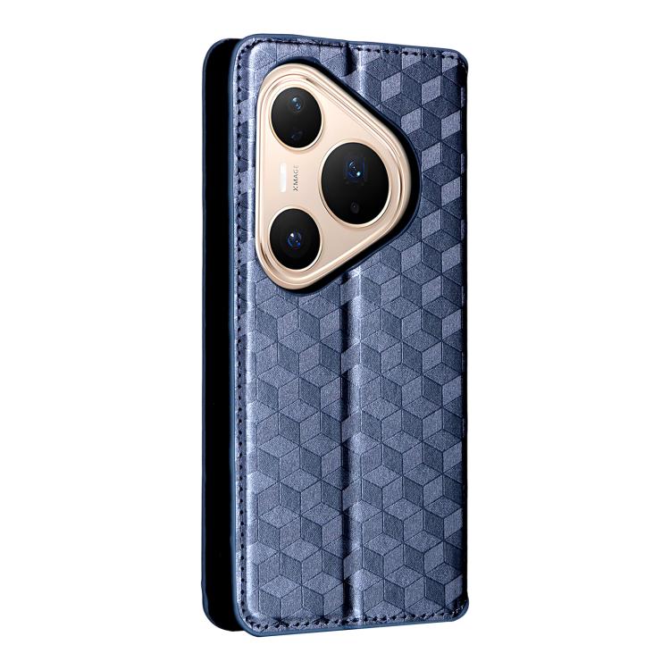 Funda de cuero con tapa y textura de cuadrícula cúbica para Huawei Pura 80 Pro 5G / 80 Pro+ 5G (azul)