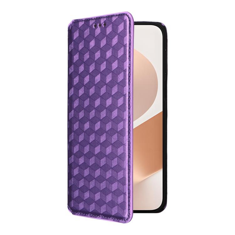 Funda de cuero con tapa y textura de cuadrícula cúbica para Huawei Pura 80 Pro 5G / 80 Pro+ 5G (morada)