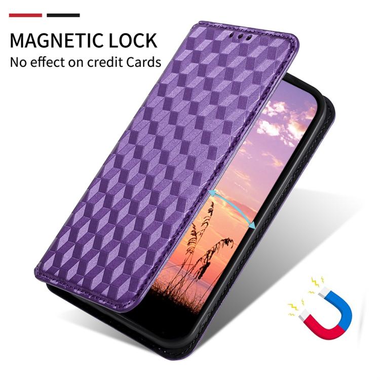 Funda de cuero con tapa y textura de cuadrícula cúbica para Huawei Pura 80 Pro 5G / 80 Pro+ 5G (morada)