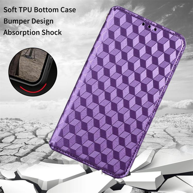 Funda de cuero con tapa y textura de cuadrícula cúbica para Huawei Pura 80 Pro 5G / 80 Pro+ 5G (morada)