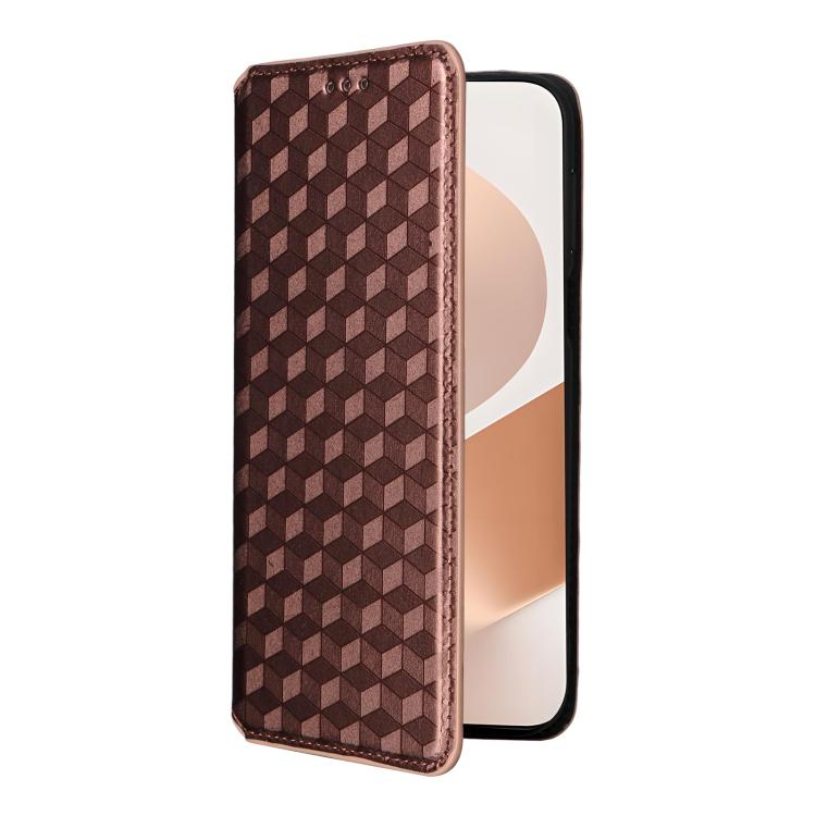 Funda de cuero con tapa y textura de cuadrícula cúbica para Huawei Pura 80 Pro 5G / 80 Pro+ 5G (marrón)