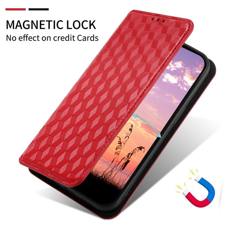 Funda de cuero con tapa y textura de cuadrícula cúbica para Huawei Pura 80 5G (roja)