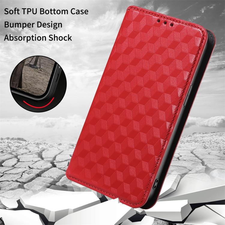 Funda de cuero con tapa y textura de cuadrícula cúbica para Huawei Pura 80 5G (roja)