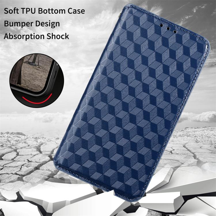 Funda de cuero con tapa y textura de cuadrícula cúbica para Huawei Pura 80 5G (azul)