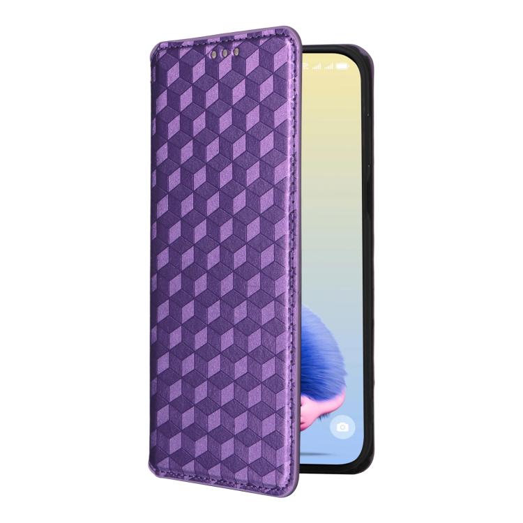 Funda de cuero con tapa y textura de cuadrícula cúbica para Huawei Pura 80 5G (morada)